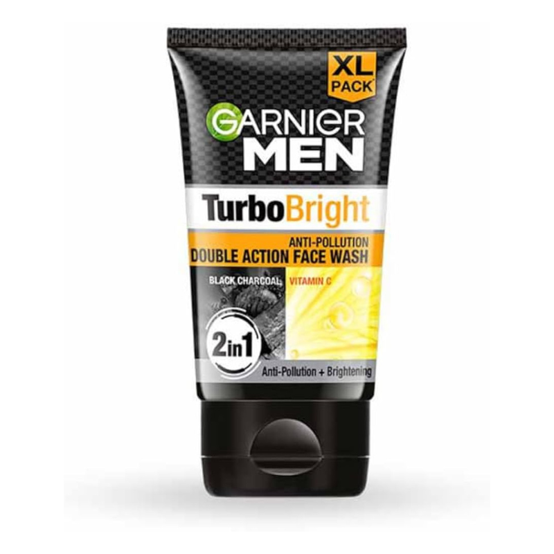 Garnier Men Turbo Bright Anti-Pollution Double Action Face Wash with Vitamin C 100g